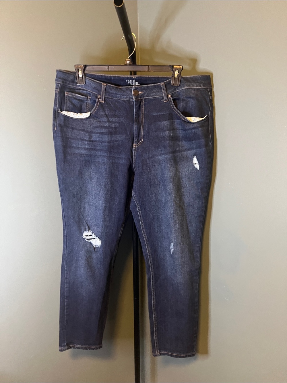 Time and Tru Dark Blue Boyfriend Jeans with Distressed Details